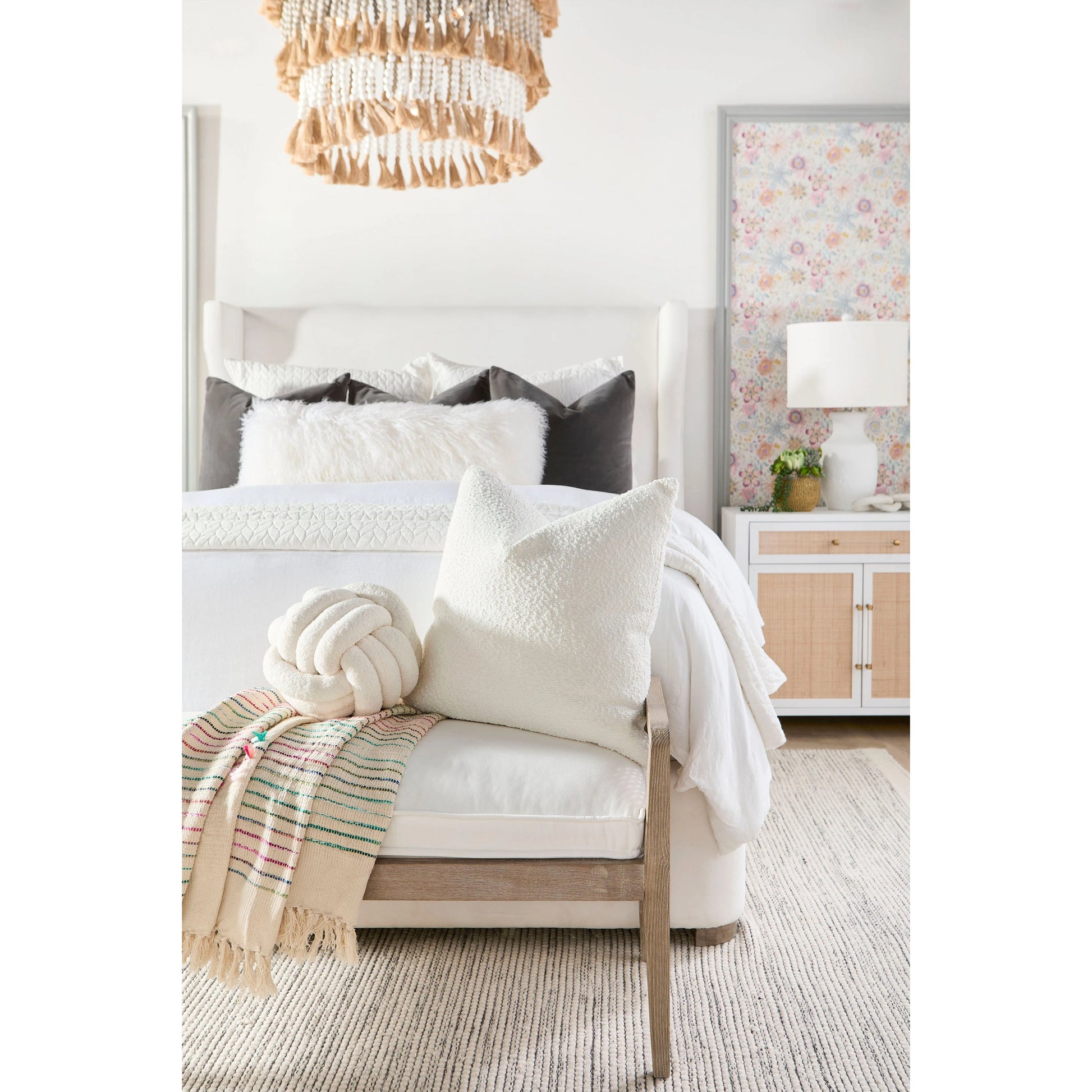 Holland Chest by Essentials For Living in matte white, natural, brushed brass. Made from mdf, rattan in a transitional style.