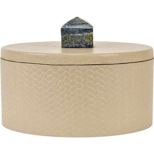 Holly Round Ivory Faux Leather Container by Worlds Away in ivory. Made from unique in a traditional style.