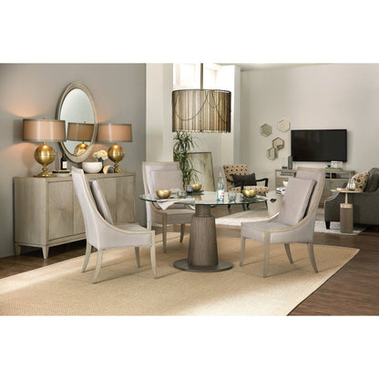 Elixir Buffet by Hooker Furniture in greige. Made from walnut veneers, faux shagreen in a cottage & farmhouse style.