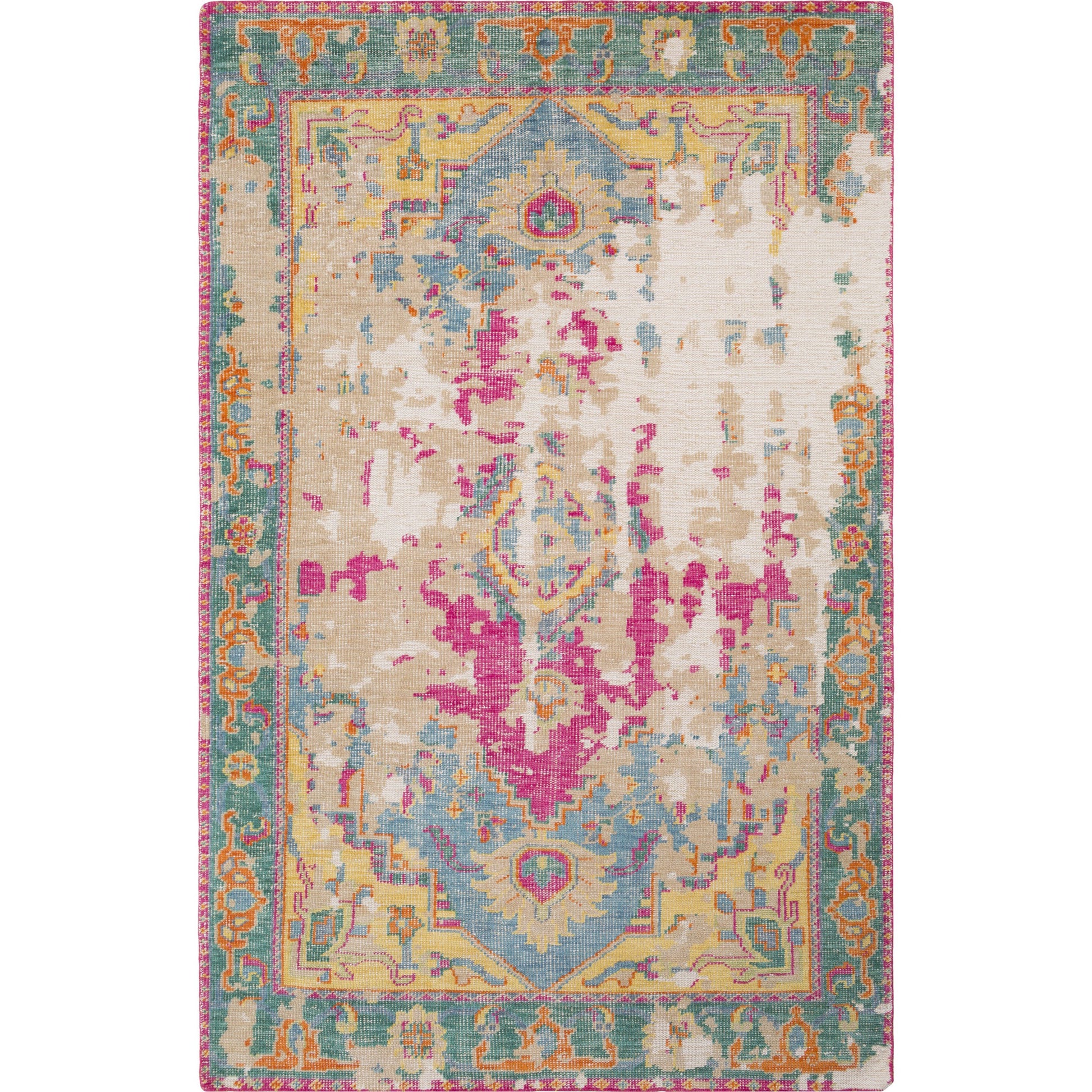 Hoboken Rug - 21667 by Surya in rust, dark blue, red, tan, teal, mustard. Made from 100% wool in a unique style.