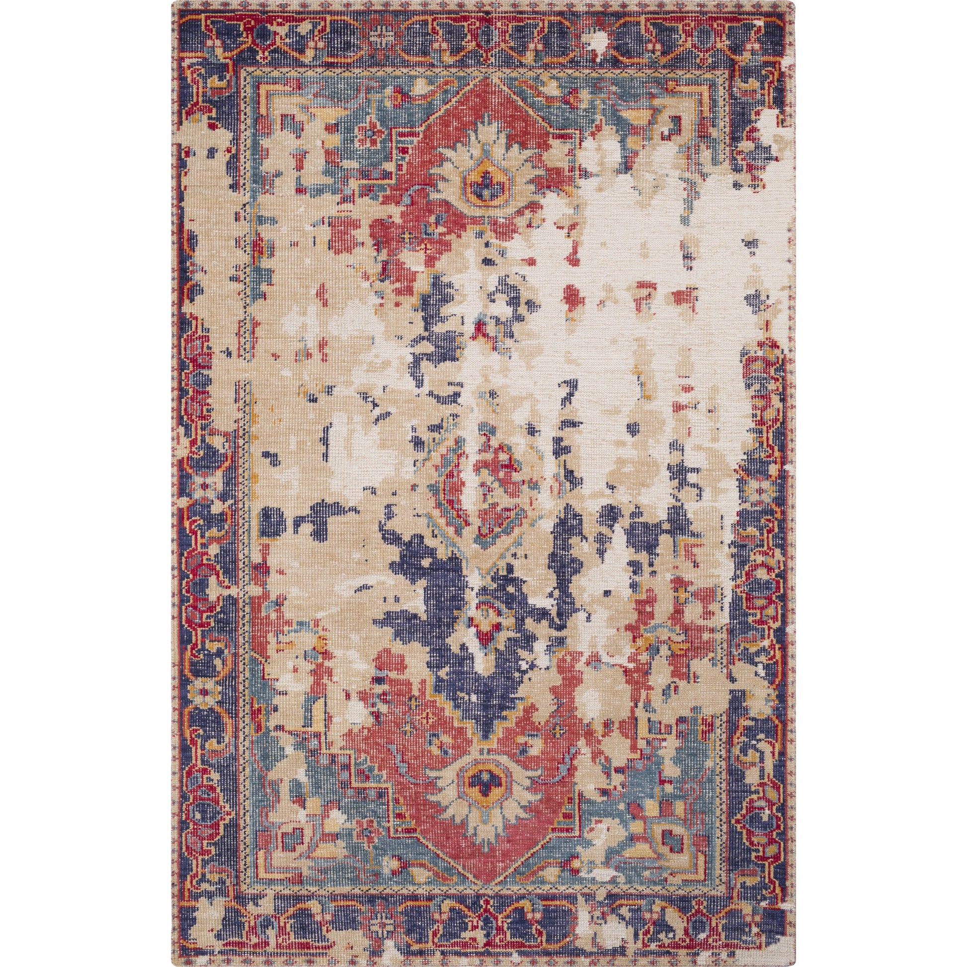 Hoboken Rug - 21667 by Surya in rust, dark blue, red, tan, teal, mustard. Made from 100% wool in a unique style.