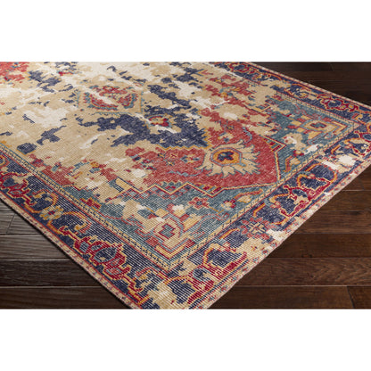 Hoboken Rug - 21667 by Surya in rust, dark blue, red, tan, teal, mustard. Made from 100% wool in a unique style.