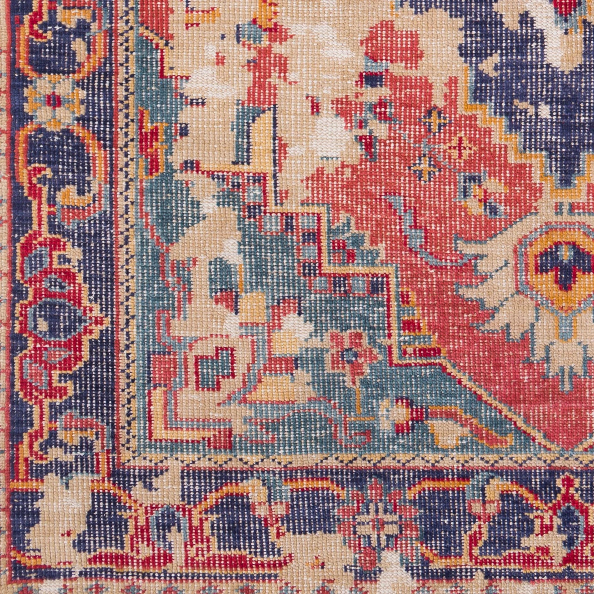 Hoboken Rug - 21667 by Surya in rust, dark blue, red, tan, teal, mustard. Made from 100% wool in a unique style.