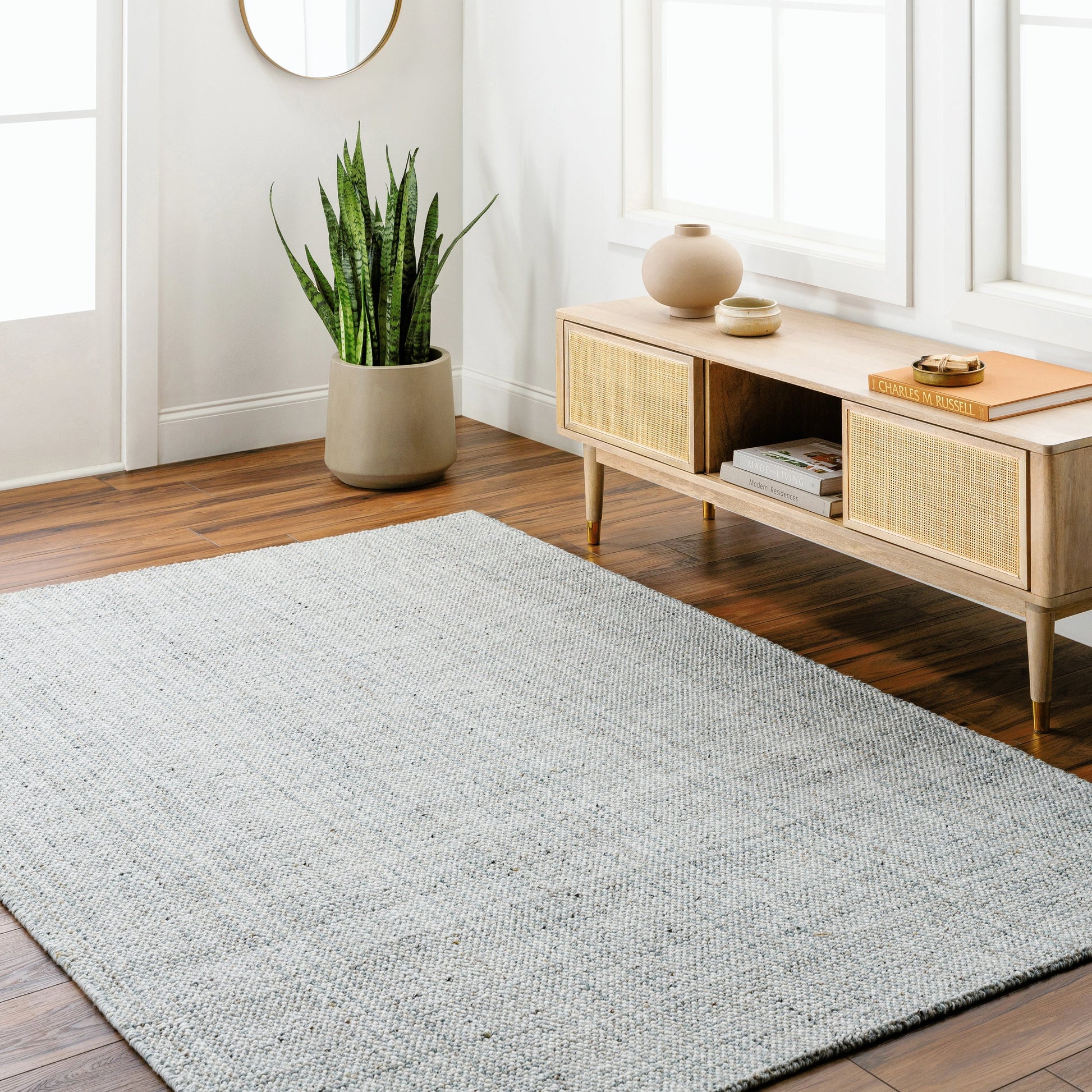 Hope Rug - 32227 by Surya in white, light blue, light slate. Made from 100% recycled pet yarn in a unique style.