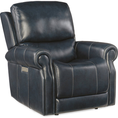 Eisley Power Recliner by Hooker Furniture in sorrento night seas. Made from leather in a traditional style.