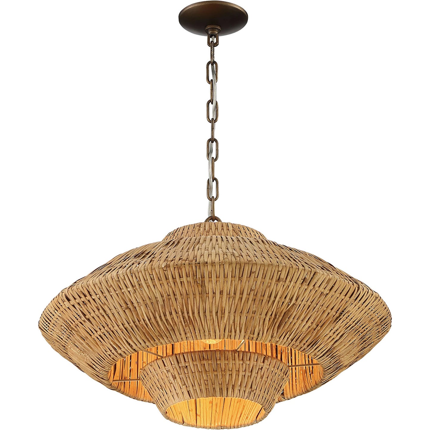 002 SI-1965992 | Additional Silo | Luca Single-Light Rattan 3-Tier Chandelier by Lumanity in hand painted bronze. Made from iron, natural rattan in a coastal style.