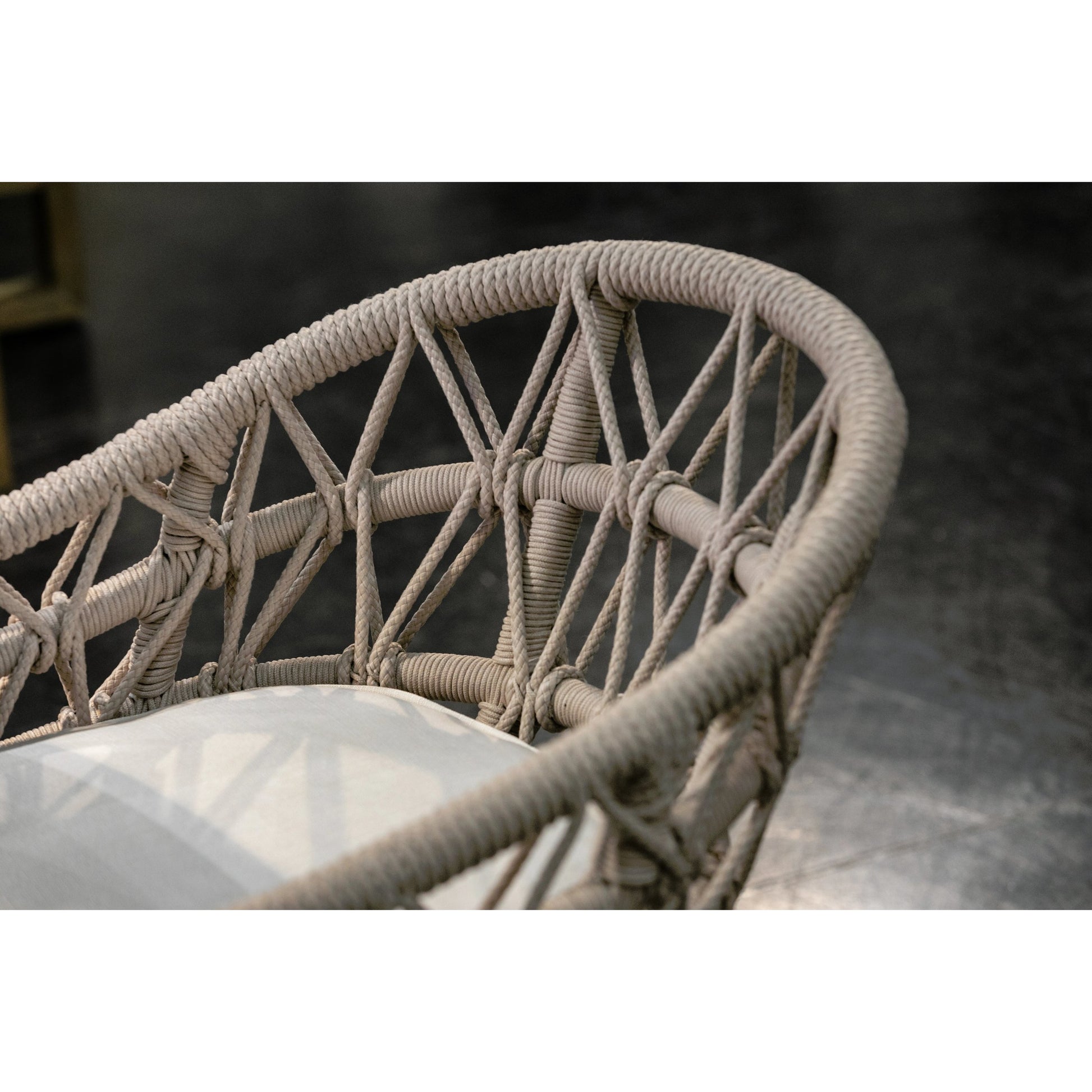Dana Outdoor Rope Dining Chair in Linen by Sunset West in natural. Made from olefin rope in a coastal style.