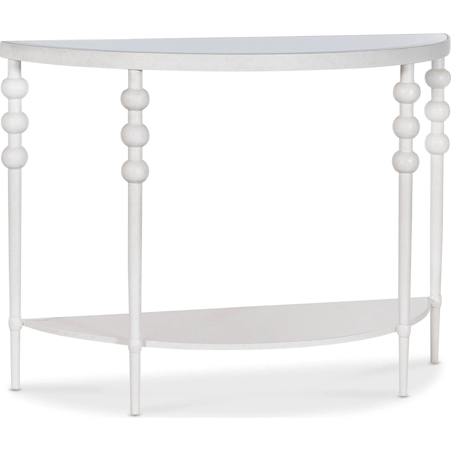 001 SI-2458426 | Primary Silo | Melange On the Bright Side Demilune Console by Hooker Furniture in white textured. Made from glass, metal, resin, fabric, 100% polyester in a traditional style.