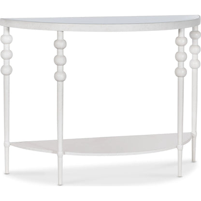Melange On the Bright Side Demilune Console by Hooker Furniture in white textured. Made from glass, metal, resin, fabric, 100% polyester in a traditional style.