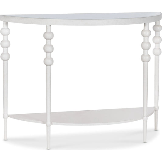 Melange On the Bright Side Demilune Console by Hooker Furniture in white textured. Made from glass, metal, resin, fabric, 100% polyester in a traditional style.