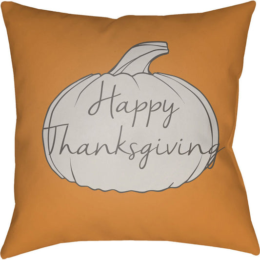 Happy Thanksgiving Indoor/Outdoor Pillow by Livabliss in orange, gray. Made from front: 100% polyester, back: 100% polyester in a modern style.