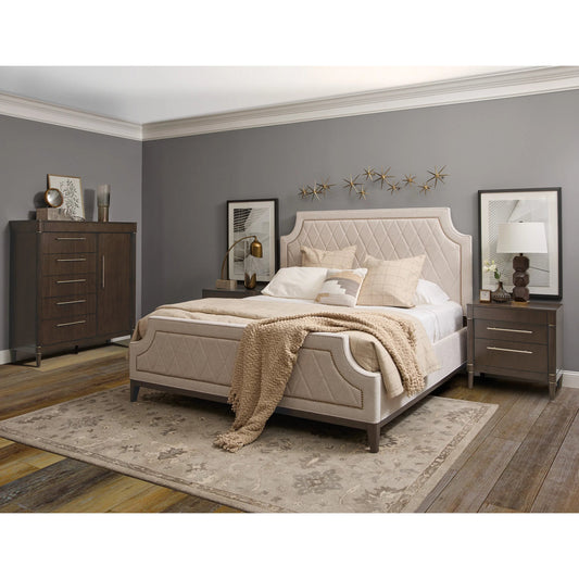 Asher Park Upholstered Bed by Pulaski Furniture in cloud, piano brown. Made from eucalyptus veneers in a unique style.