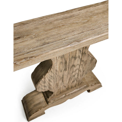 Sagehill Pedestal Console Table by Jonathan Charles in timberon grey oak. Made from main oak veneer in a unique style.