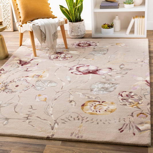 Harlequin Rug - 25104 by Surya in burgundy, mauve, dusty pink, medium brown, light slate, charcoal. Made from 62% wool, 38% viscose in a unique style.
