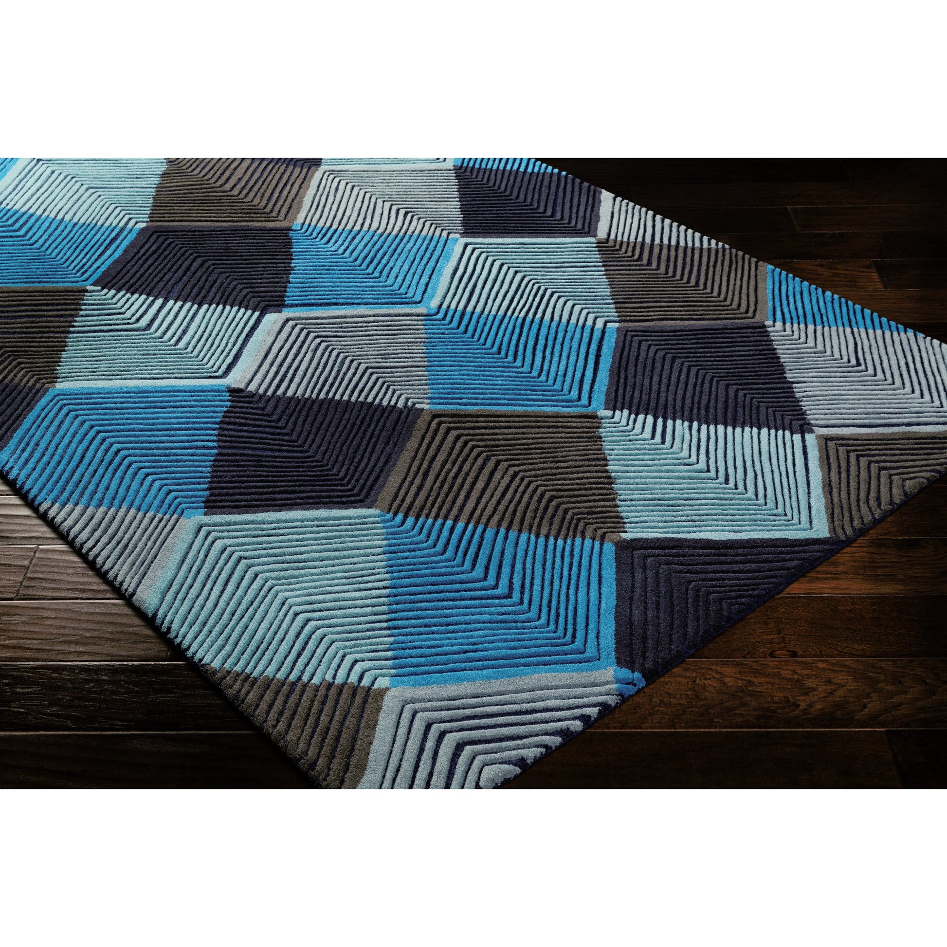 Harlequin Rug - 25103 by Surya in blue, slate, charcoal, black, pale blue, navy. Made from 100% wool in a unique style.