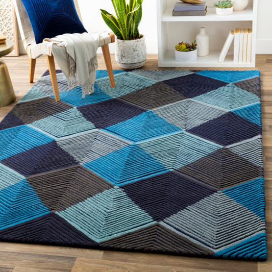 Harlequin Rug - 25103 by Surya in blue, slate, charcoal, black, pale blue, navy. Made from 100% wool in a unique style.