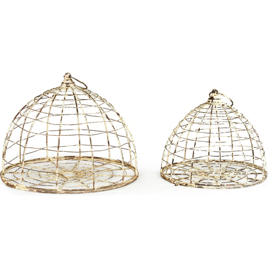 Metal Bird Cage by Zentique in distressed off-white metal and rustic metal. Made from rustic metal in a cottage & farmhouse style.