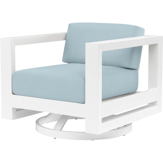 Newport Outdoor Swivel Club by Sunset West in whites/creams/beiges. Made from aluminum in a modern style.