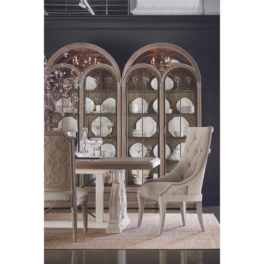 Arch Salvage Mills Side Chair by A.R.T. Furniture. Made from parrawood solids, cathedral elm veneers, foam, fabric, metal in a traditional style.