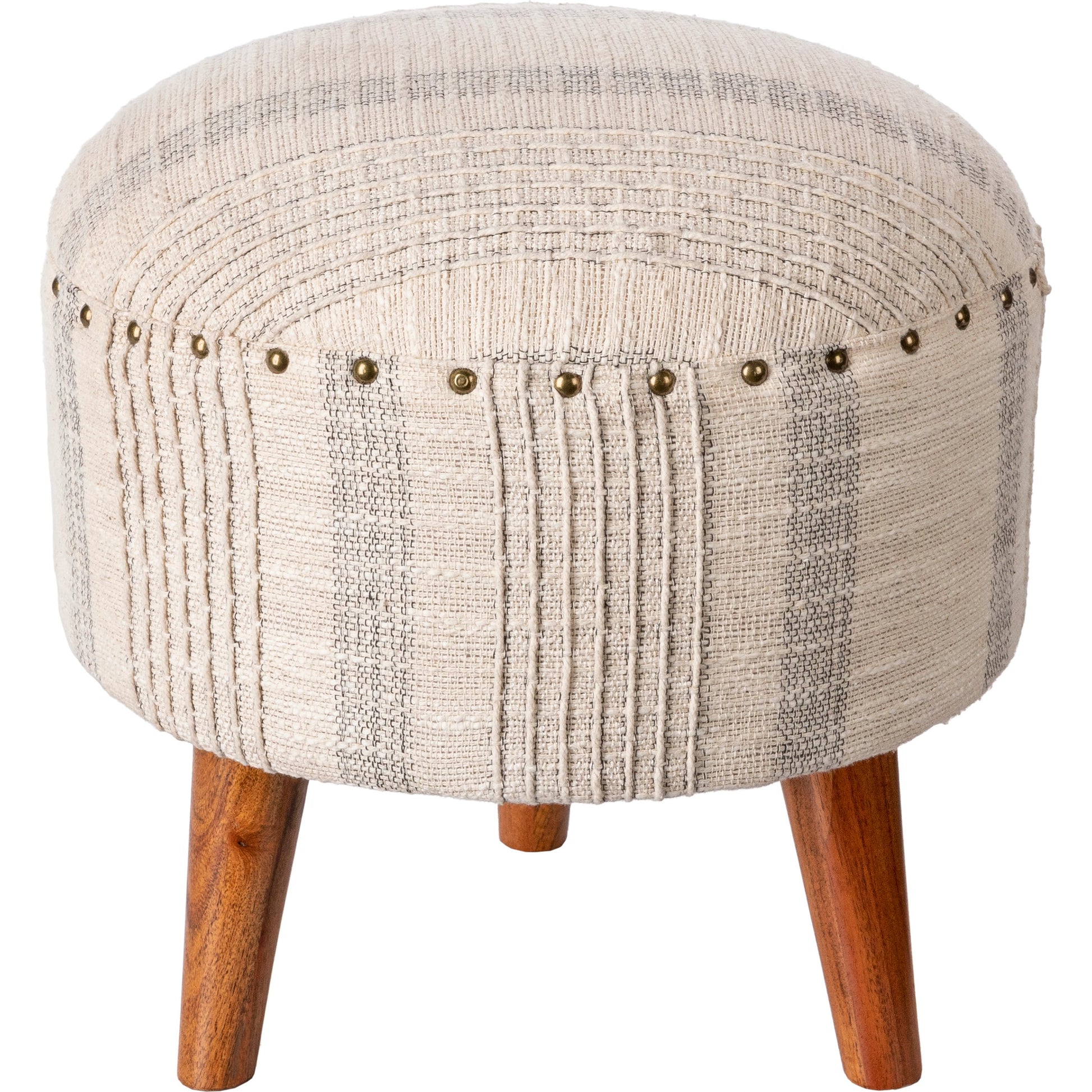 Haarlem Stool - 32549 by Livabliss in base: brown and lacquered. Made from top: 100% cotton, fill: 90% foam, fill: 10% polyester, polyfill, base: wood in a traditional style.