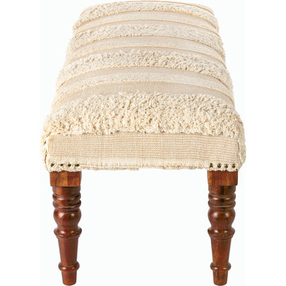 Haarlem Bench - 32547 by Livabliss in base: brown and lacquered. Made from top: 100% cotton, fill: 90% foam, fill: 10% polyester, polyfill, base: wood in a traditional style.