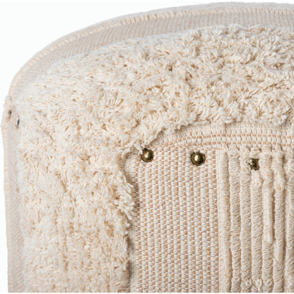 Haarlem Stool - 32548 by Livabliss in base: brown and lacquered. Made from top: 100% cotton, fill: 90% foam, fill: 10% polyester, polyfill, base: wood in a traditional style.