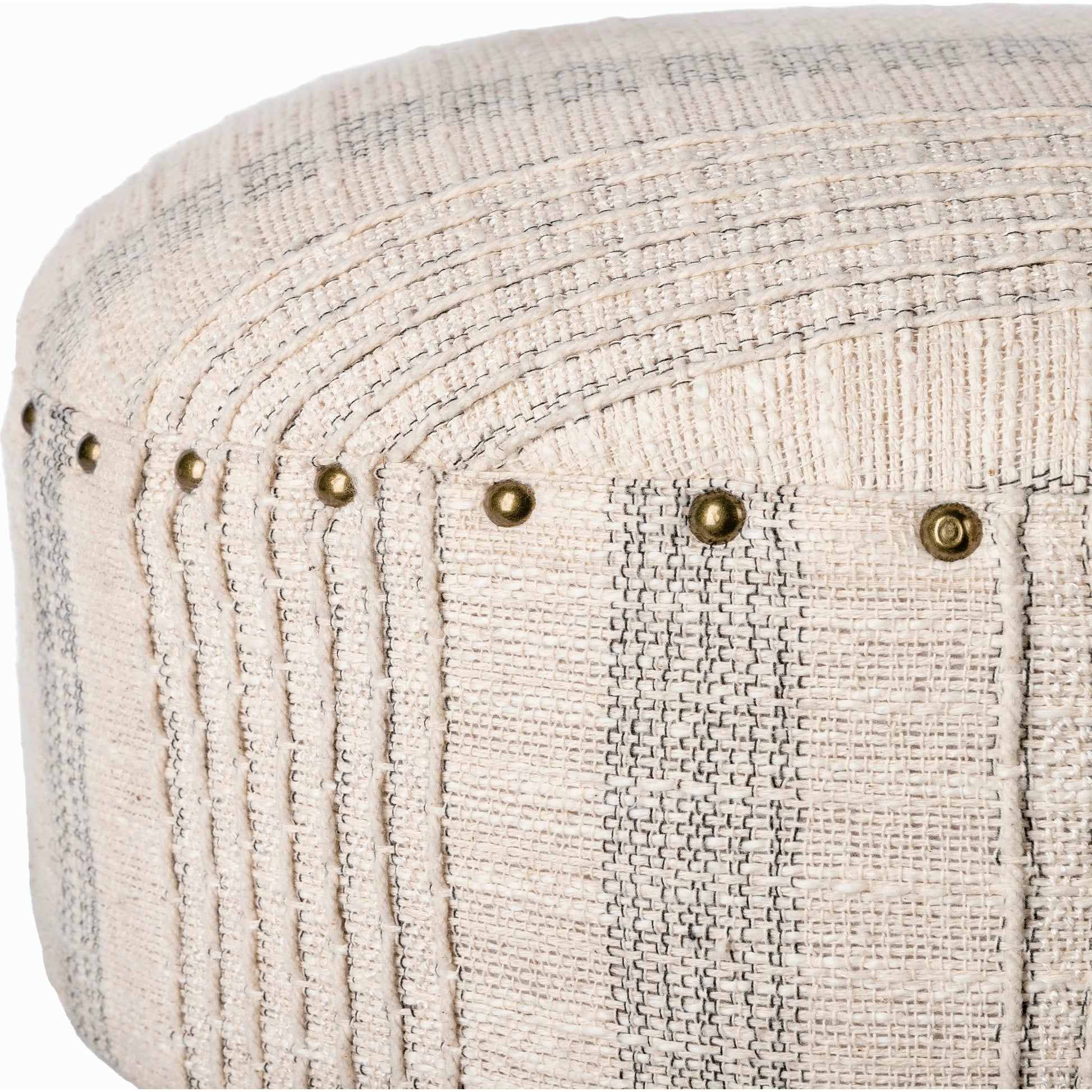 Haarlem Stool - 32549 by Livabliss in base: brown and lacquered. Made from top: 100% cotton, fill: 90% foam, fill: 10% polyester, polyfill, base: wood in a traditional style.