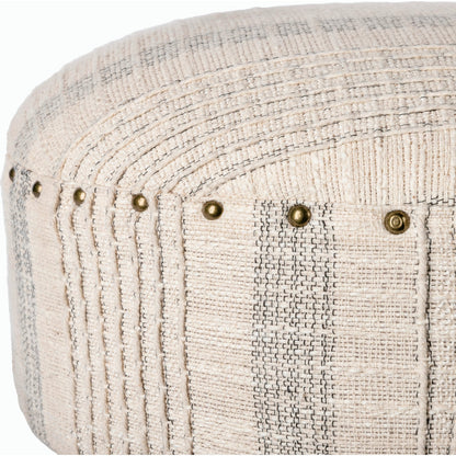 Haarlem Stool - 32549 by Livabliss in base: brown and lacquered. Made from top: 100% cotton, fill: 90% foam, fill: 10% polyester, polyfill, base: wood in a traditional style.