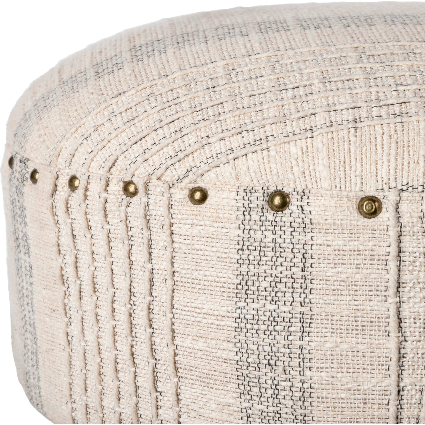 002 SI-1922343 | Closeup | Haarlem Stool - 32549 by Livabliss in base: brown and lacquered. Made from top: 100% cotton, fill: 90% foam, fill: 10% polyester, polyfill, base: wood in a traditional style.