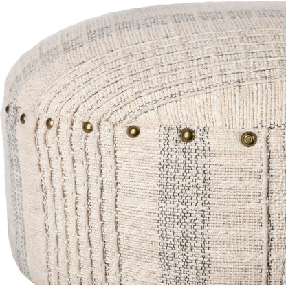 Haarlem Stool - 32549 by Livabliss in base: brown and lacquered. Made from top: 100% cotton, fill: 90% foam, fill: 10% polyester, polyfill, base: wood in a traditional style.