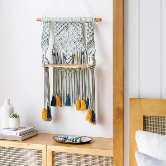 Harper Wall Hanging - 25162 by Surya in pale blue. Made from 80% viscose, 20% cotton, 100% wood in a eclectic & global style.