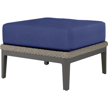 Marbella Outdoor Ottoman by Sunset West in graphite. Made from olefin rope in a modern style.
