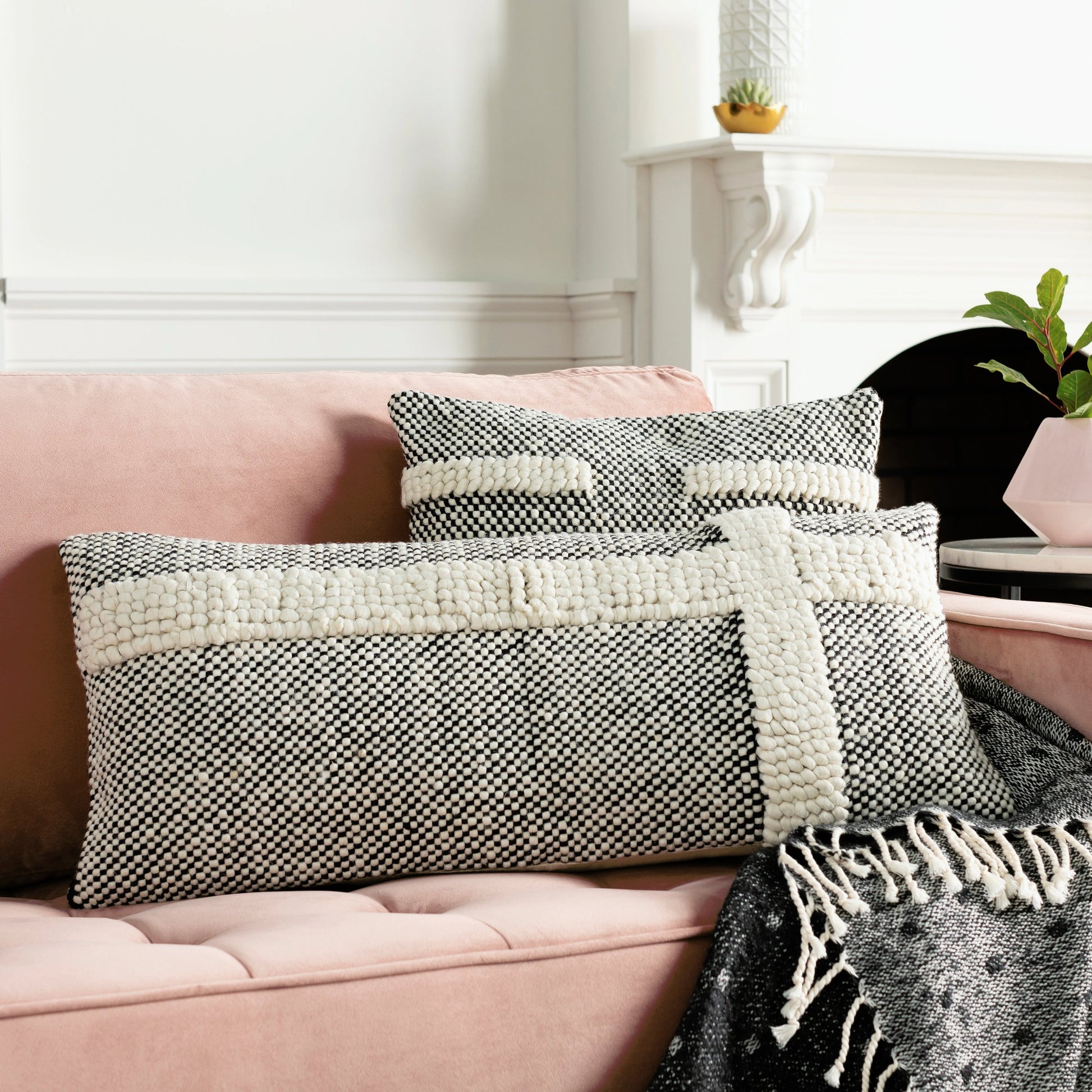 Harlow Pillow - 17556 by Surya in cream, black. Made from 60% wool, 40% polyester, 100% cotton in a eclectic & global style.