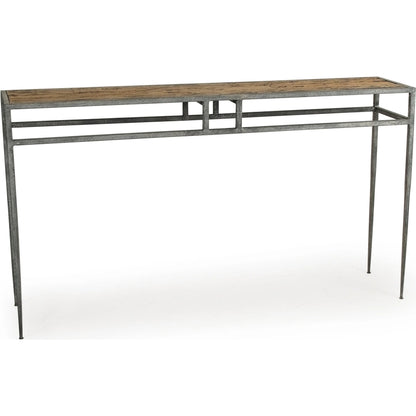 Balzac Wall Table by Zentique in distressed top, rustic metal and oak, metal. Made from oak, metal in a modern style.