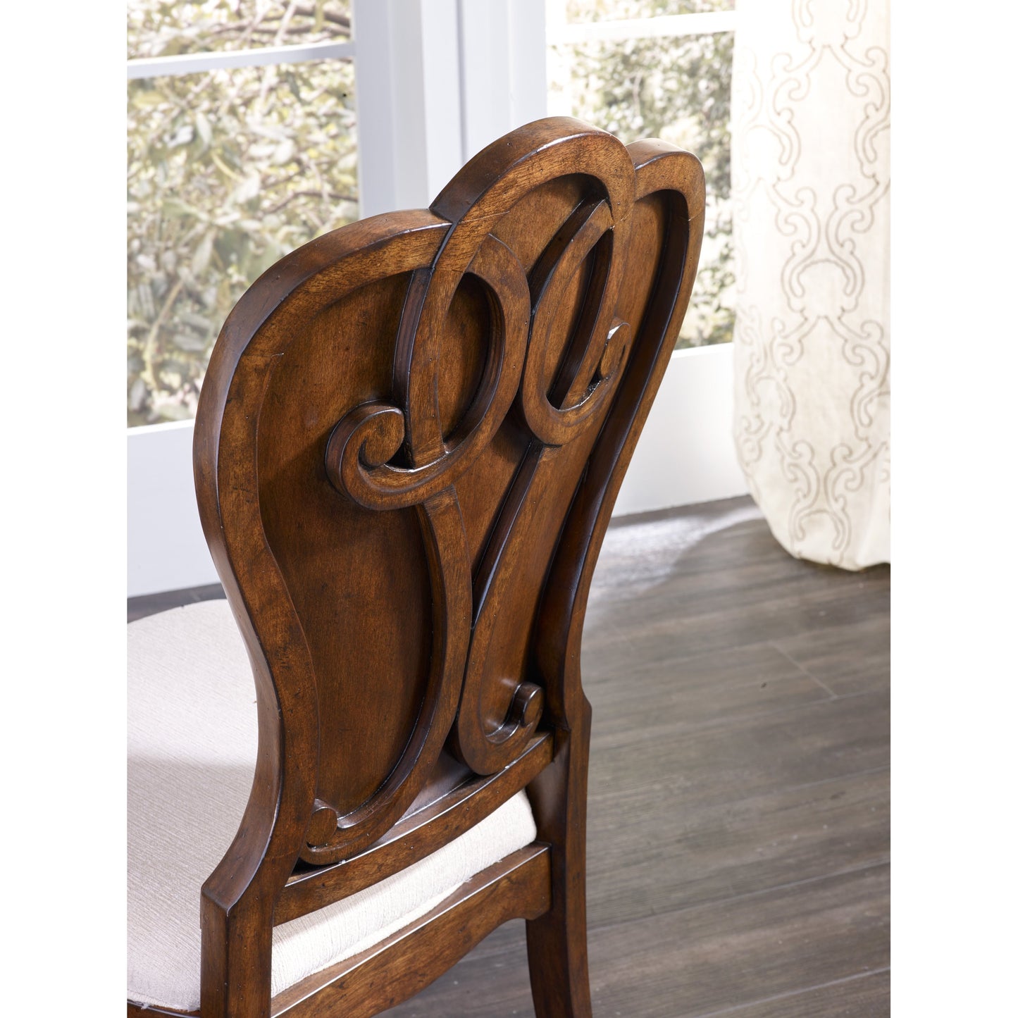 003 SI-1749124 | Additional Silo | Leesburg Upholstered Side Chair (Set of 2) by Hooker Furniture in beige and mahogany, alabaster. Made from mahogany veneers, fabric in a traditional style.