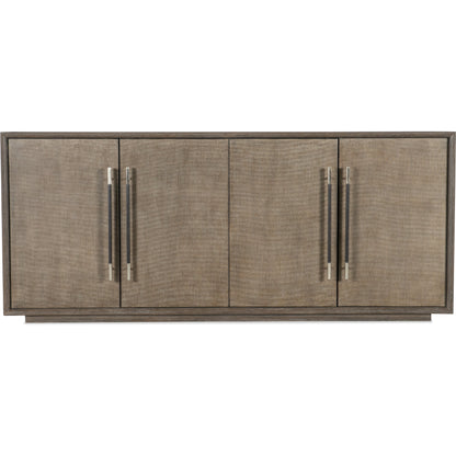 Modern Mood Entertainment Console by Hooker Furniture. Made from oak veneers, raffia in a modern style.