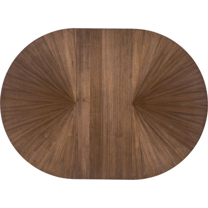 Eleana Round Dining Table with One 20-inch Leaf by Hooker Furniture in light caramel, sunlit bronze metal. Made from walnut veneers, metal in a modern style.