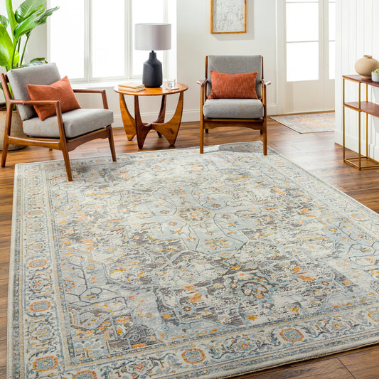Hassler Rug - 32312 by Livabliss in light blue/orange. Made from main: 50% polyester, main: 50%