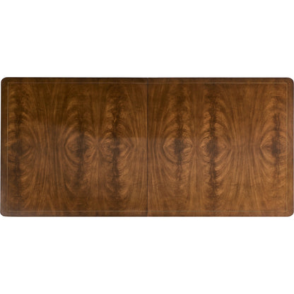 Rosette Dining Table by Jonathan Charles in medium crotch walnut. Made from celejeria veneer, brass, acacia veneer, beech, plywood in a modern style.