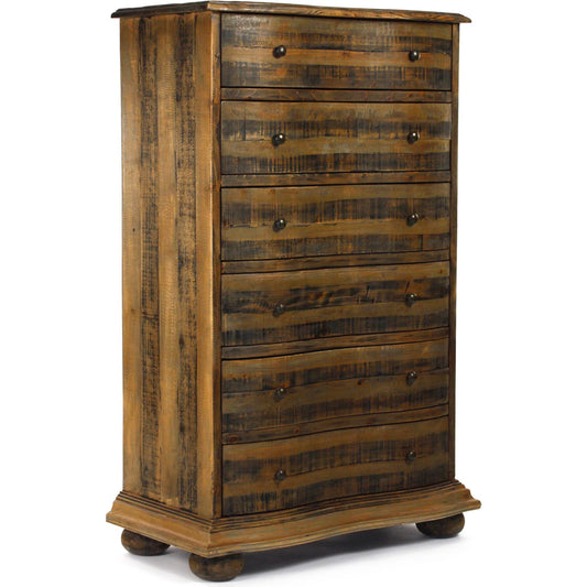 Recycled Pine Chest of Drawers by Zentique in dark rustic pine and recycled pine. Made from recycled pine in a rustic style.