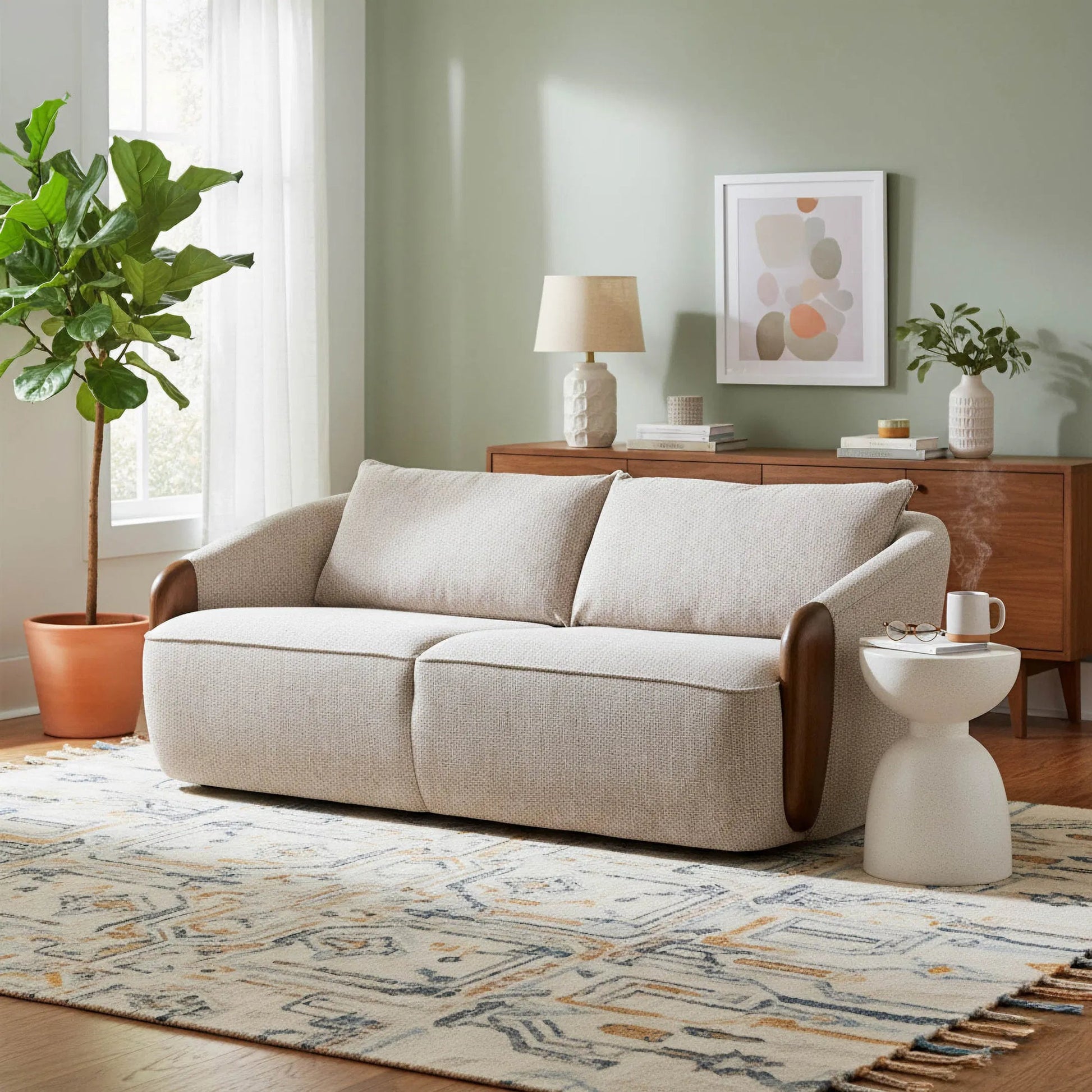 Heritage Sofa by LH Imports in beige, wheat. Made from hardwood, foam, polyester, plywood, rubberwood in a unique style.