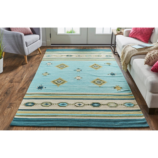 Dharma Transitional Southwestern Rug - I0762 by Feizy in blue, green, tan. Made from cotton, polyester in a unique style.
