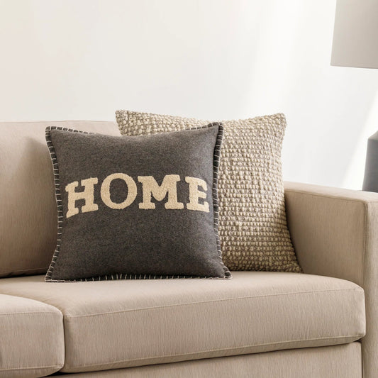 Home Time Pillow - 21718 by Surya in black, charcoal. Made from 55% wool, 30% polyester, 15% nylon, 100% cotton in a unique style.