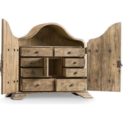 Caldera Box Cabinet by Jonathan Charles in light spain painted walnut. Made from acacia veneer in a traditional style.
