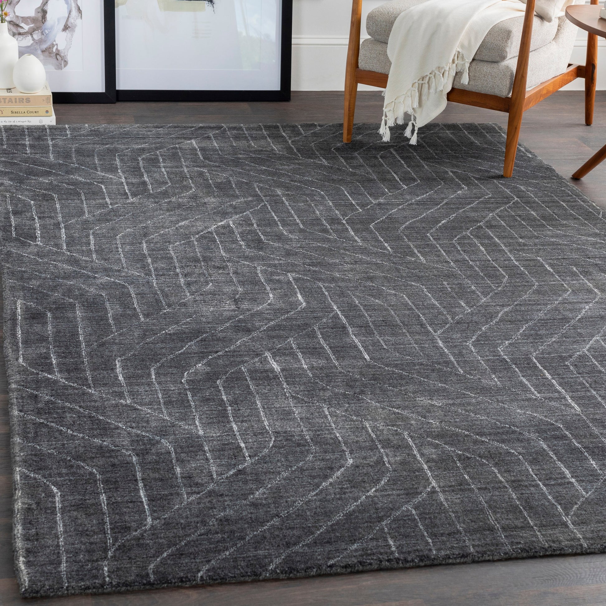 Hightower Rug - 23234 by Surya in charcoal. Made from 100% viscose in a unique style.