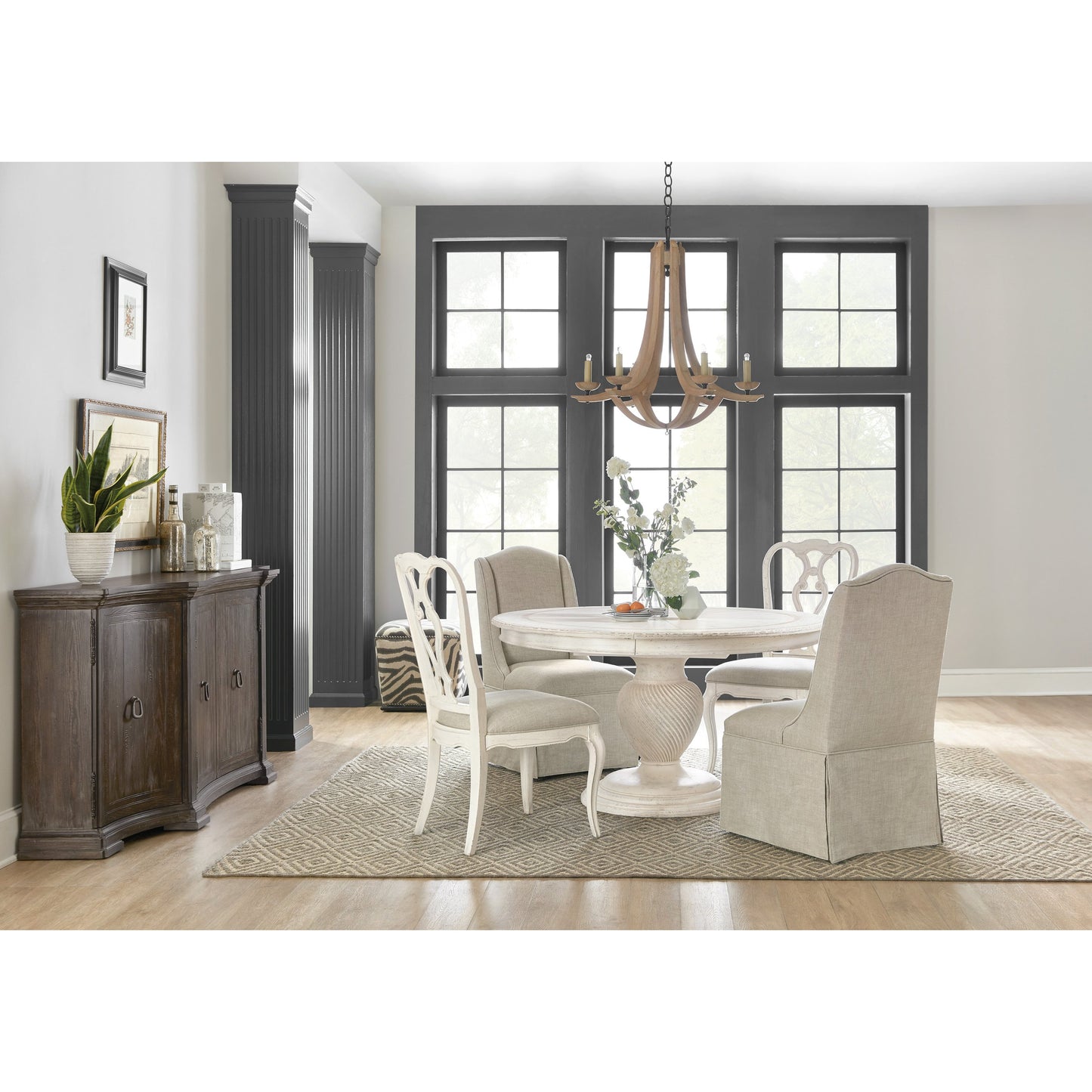 003 SI-1873278 | Lifestyle | Traditions Wood Back Side Chair (Set of 2) by Hooker Furniture in beige and white. Made from fabric in a cottage & farmhouse style.