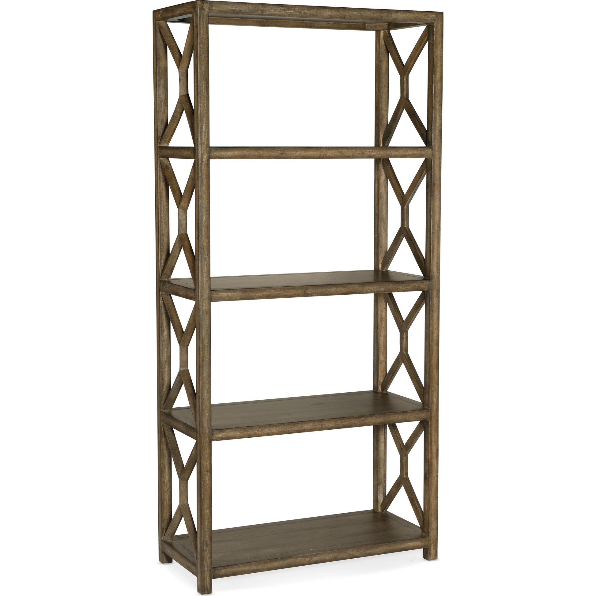 Sundance Etagere by Hooker Furniture in cliffside. Made from pecan veneers in a traditional style.