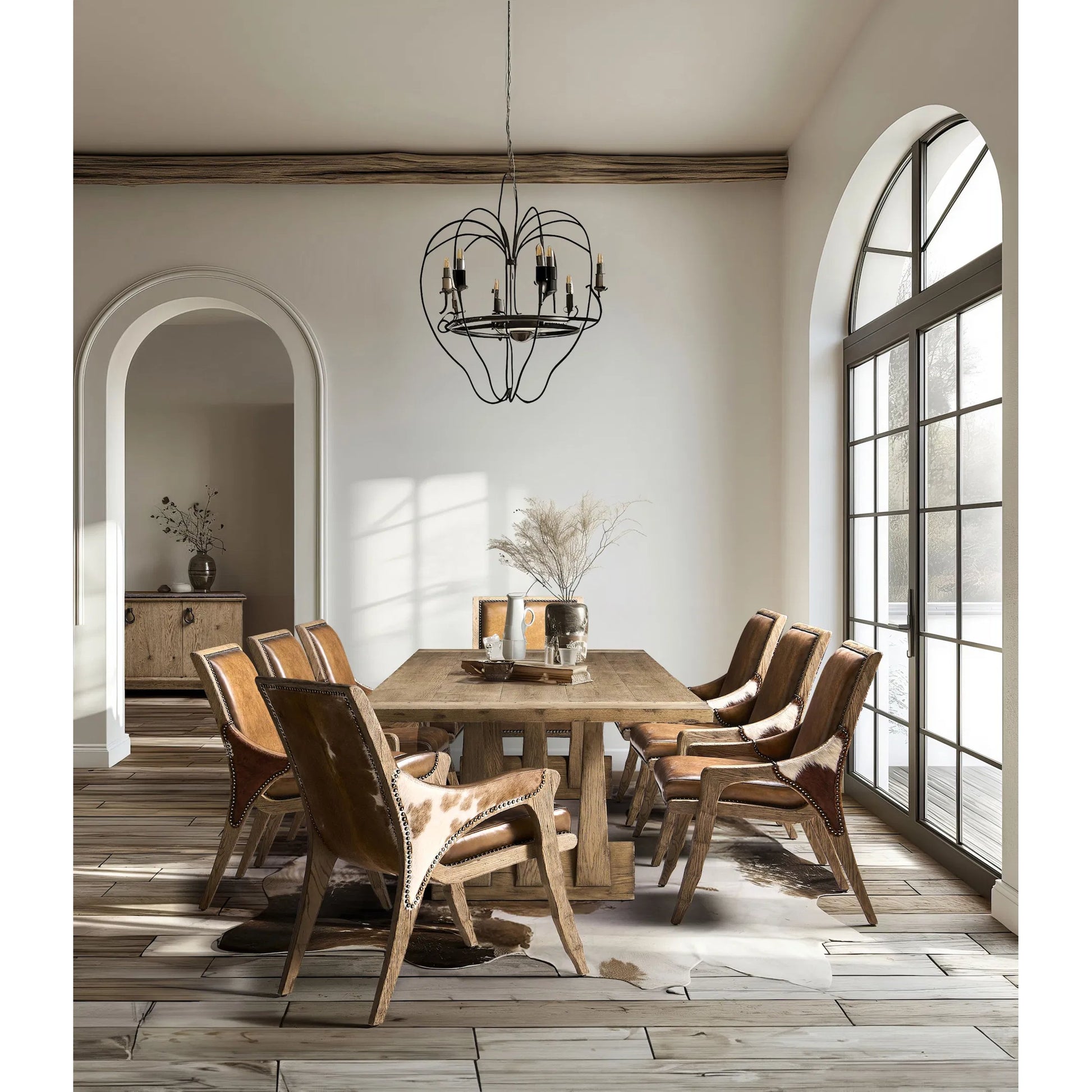 124" Echo Canyon Rectangular Dining Table by Jonathan Charles in faded oak. Made from oak veneer in a transitional style.