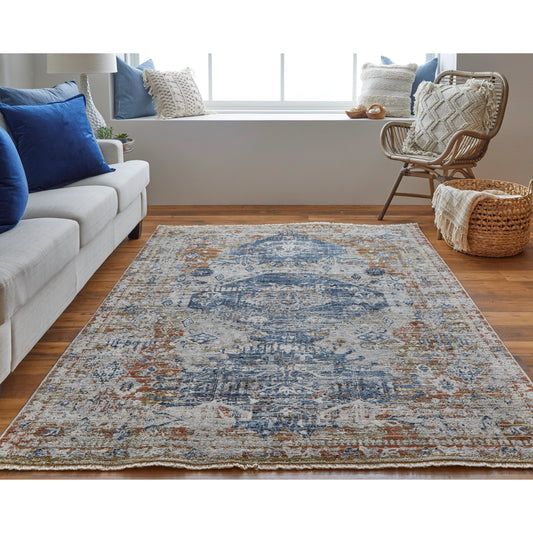 Kaia Transitional Rug - 39HWF by Feizy in ivory, orange, blue. Made from 73% polypropylene, 15% viscose, 12% polyester in a unique style.