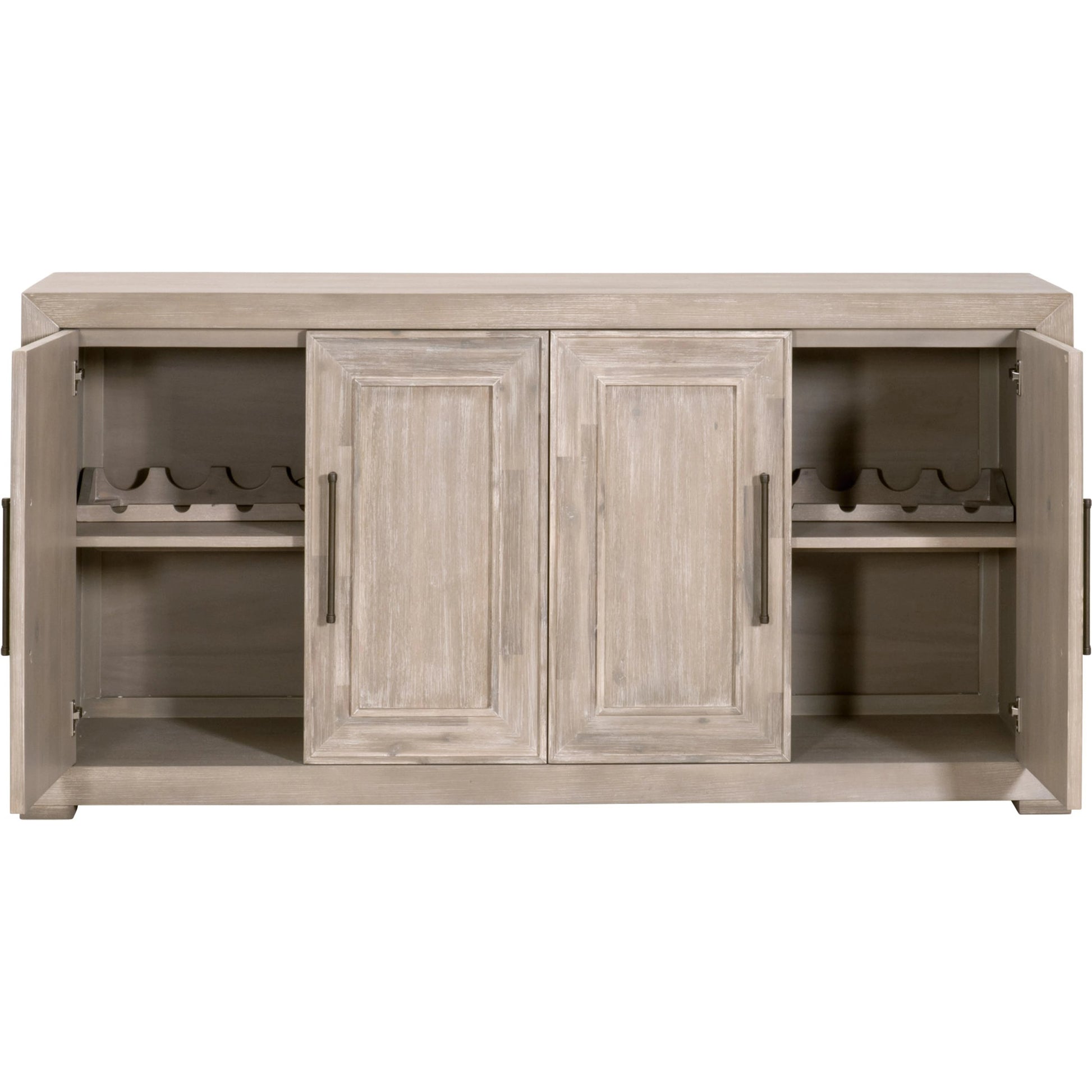 Hunter Media Sideboard by Essentials For Living in natural gray acacia. Made from solid acacia wood, acacia veneer, mdf in a transitional style.